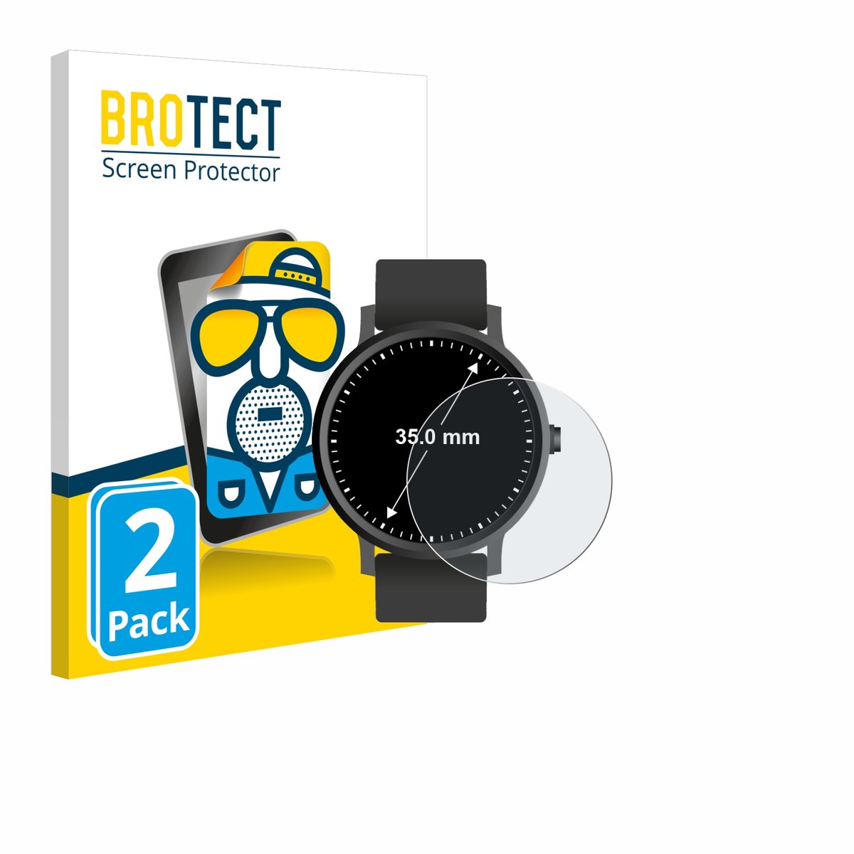BROTECT - Screenprotector voor Ronde Displays (ø: 35 mm) - Folie Beschermfolie matte 2 Stuks