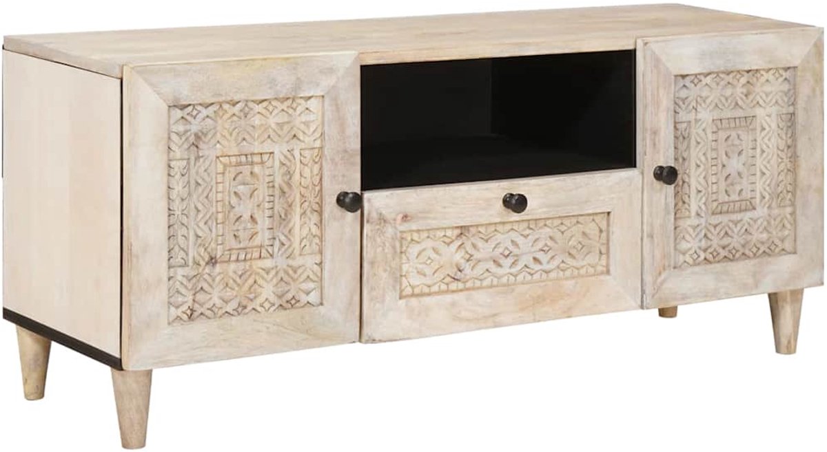 vidaXL - TV - Eenheden - met - lade - Wit - 105 - x - 33 - x - 46 - cm - Bewerkt - hout