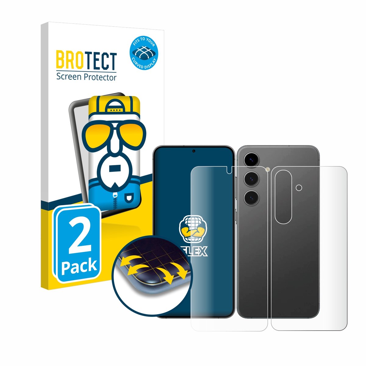 BROTECT - Screenprotector voor Samsung Galaxy S24 (Voor+Achter) - Folie Beschermfolie transparant volledig dekking - 2 Stuks