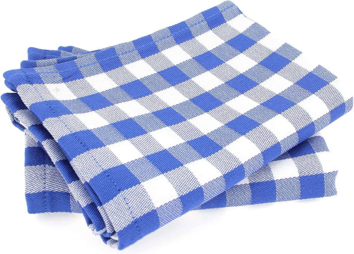 Set van 2 Linnen Theedoeken 50x70 cm Ruitpatroon Blauw Wit