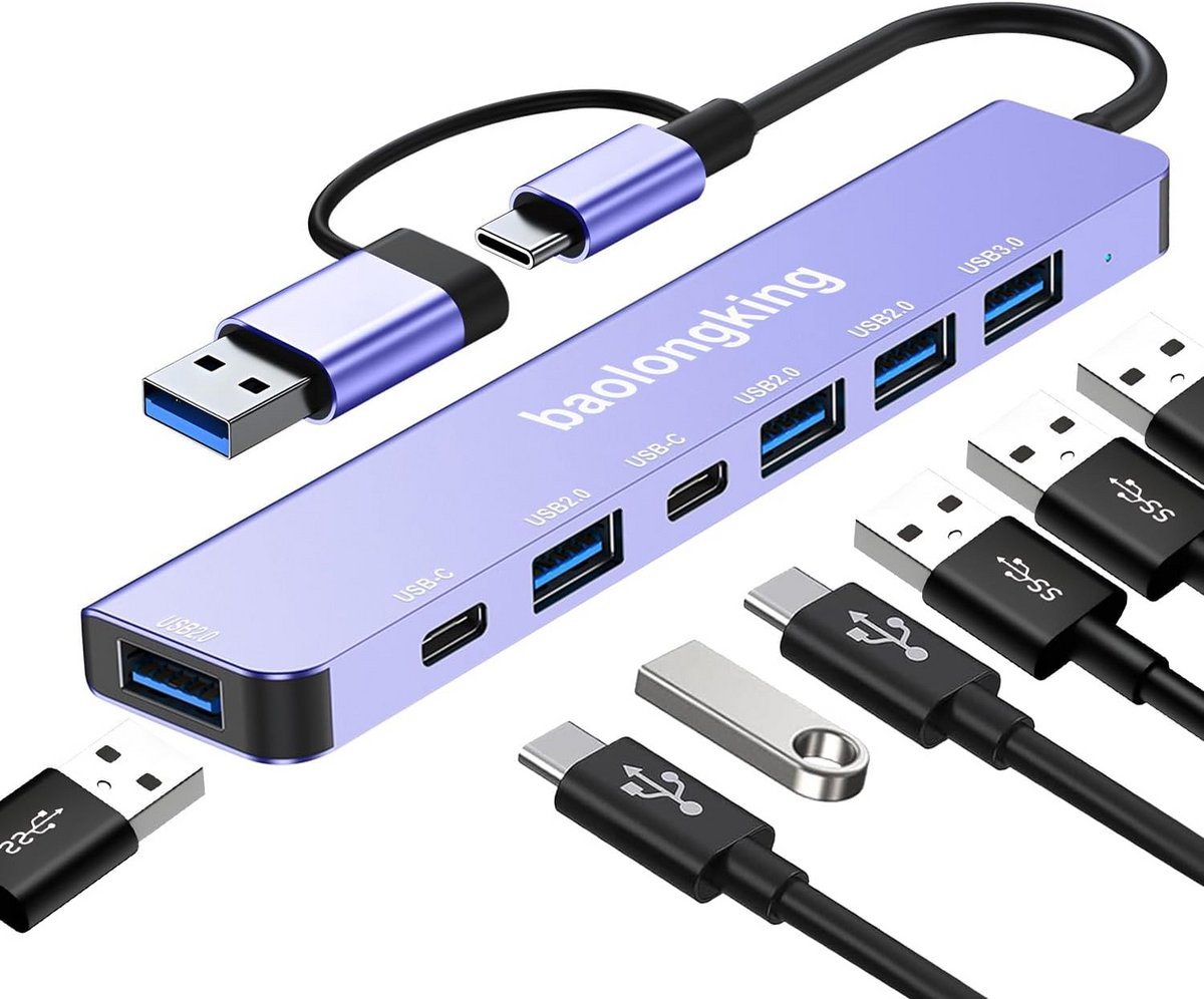 7-in-1 USB C Hub Adapter met USB 3.0 en 4x USB Poorten - Draagbare Multipoort Verlenger