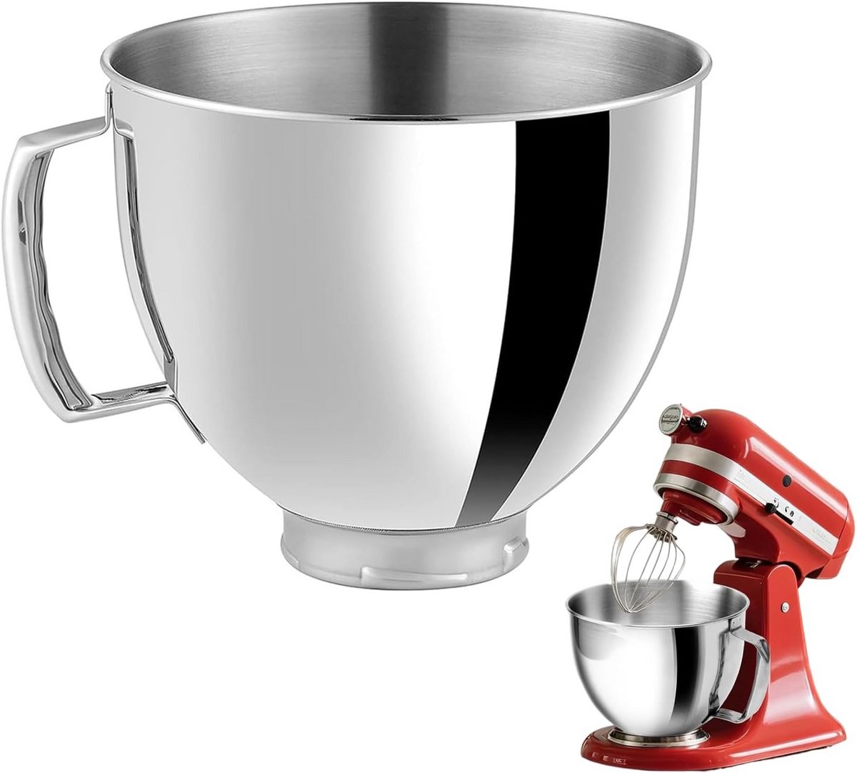 Roestvrijstalen Mengkom met Handvat voor 4.5-5 QT Stand Mixer - Vaatwasmachinebestendig