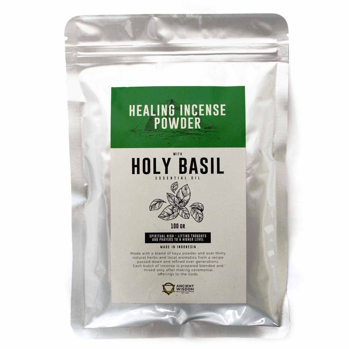 Ancient Wisdom Wierook - Heilige basilicum wierookpoeder 100 gram - geur - handgerold - masala - kamfer - sandelhout - aroma multicolor