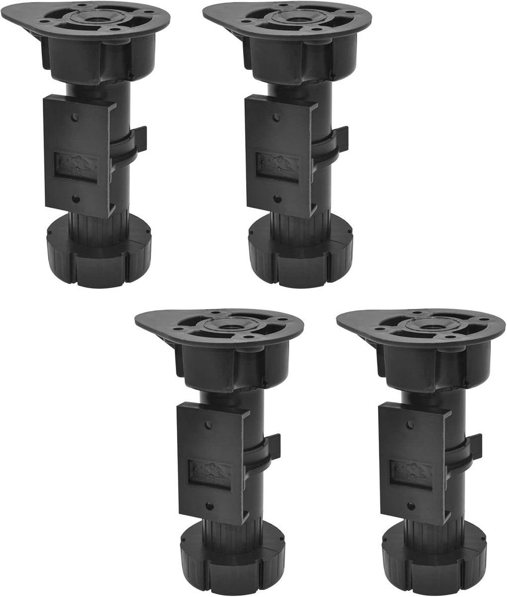 Set van 4 Verstelbare Keukenvoeten Kunststof Zwart Ø46mm Hoogte 100-120mm