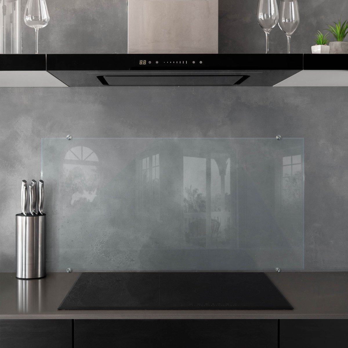Coloray Keuken Achterwand Glas Transparant - Gehard Glas Transparant Keuken - 100x50 cm - Doorzichtige Spatplaat Keuken - Glazen Spatplaat Transparant - Transparante Keuken Achterwand - Keukenwand Glas Helder Op Maat