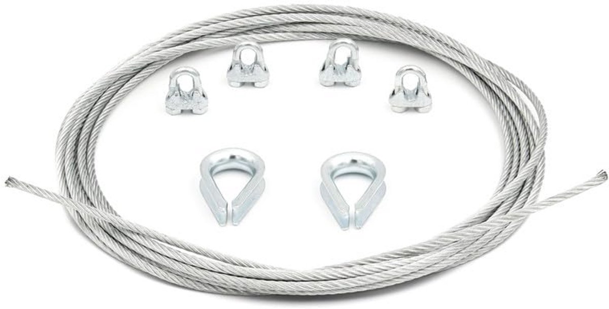 Sterke Staalkabel Set 10mm - 5 Meter Kabel met Klemmen en Kousen - Klimhulp & Bevestigingskabel