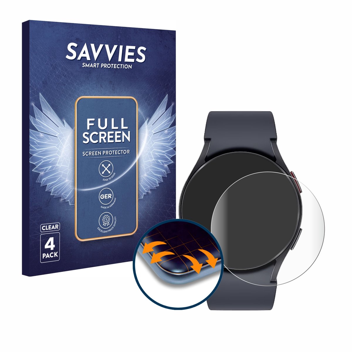 Savvies - Screenprotector voor Samsung Galaxy Watch 6 (40 mm) - Folie Beschermfolie transparant volledig dekking 4 Stuks