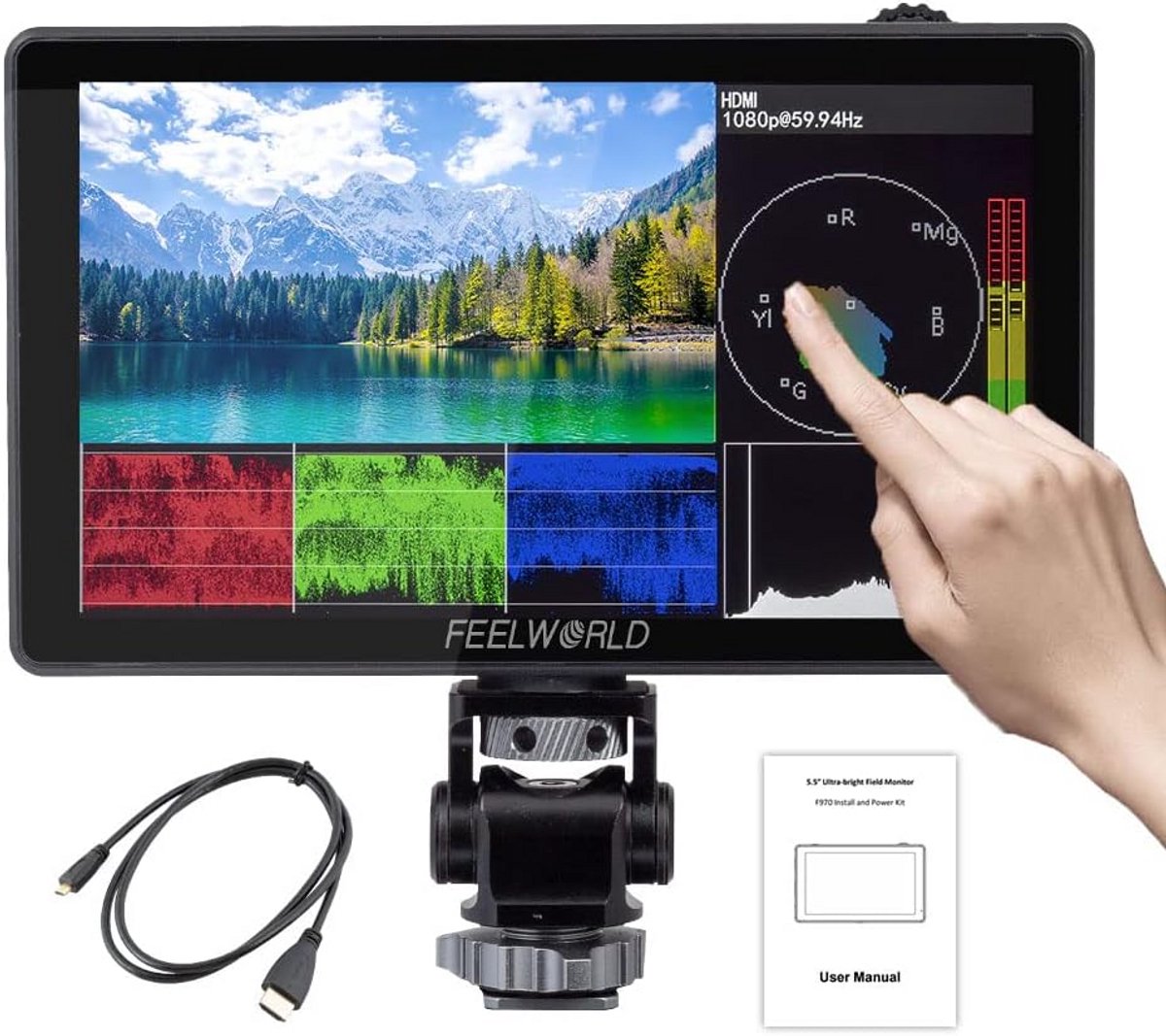 5.5 inch Camera Monitor - 3000 Nit Helder - 1920x1080 - Touchscreen - HDMI - HDR