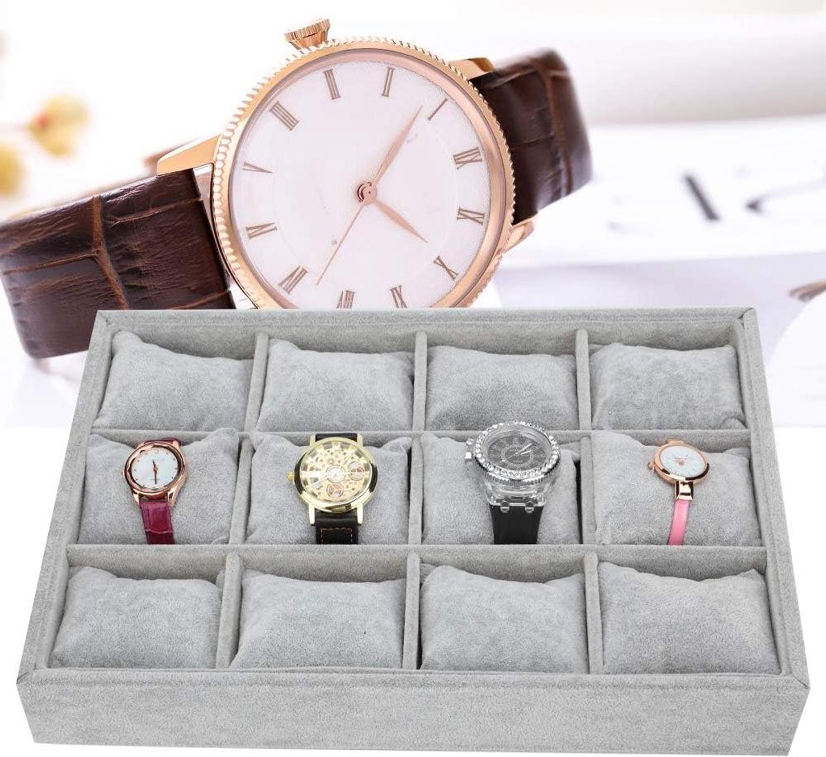 Armband Opbergdoos met 12 Vakken voor Sieraden en Horloges - Vitrine Organizer - Bangle, Armbanden, Horloge - Armbandlade met Kussen