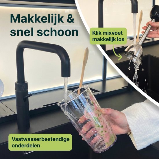 Staafmixer met Maatbeker - 1000W - RVS - 12 Snelheden + Turbofunctie - Handblender - Vaatwasserbestendig - BPA-vrij - Vivid Green