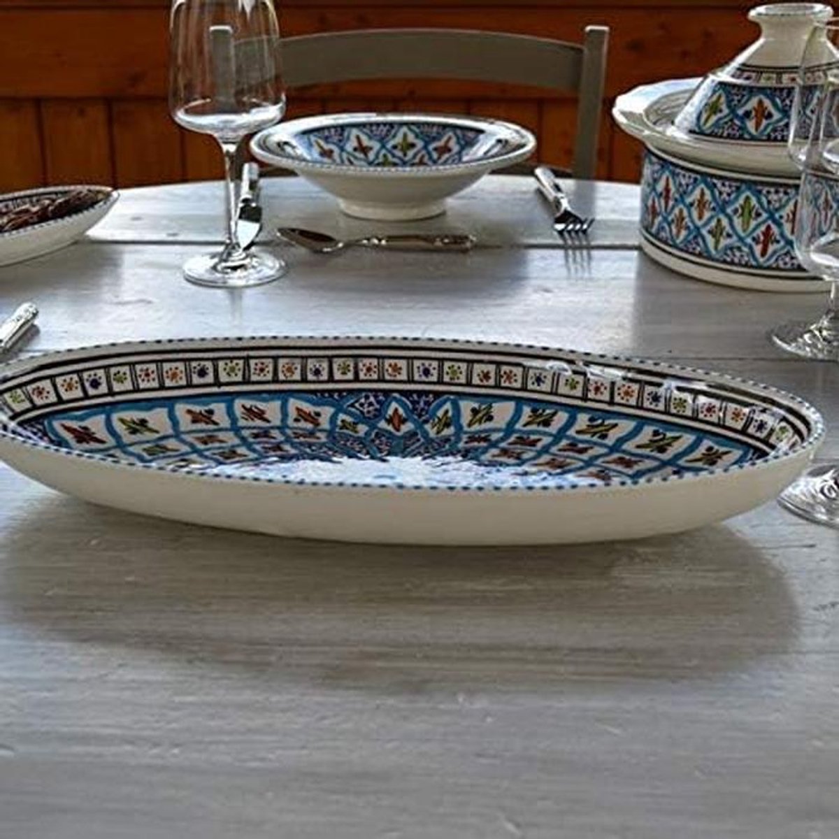 Ovaal Serveerbord Turquoise - Handgemaakt Dinerbord 30 cm