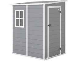 Tuinschuur - 122x149x192/177 cm - Tuinhuisje met Vloer, Raam & Afsluitbare Deur - Gereedschapsschuur - Opslagruimte Tuin - Tuingereedschap Bewaren - Buitenschuren - Fietsenberging - Tuinhuis - Grijs