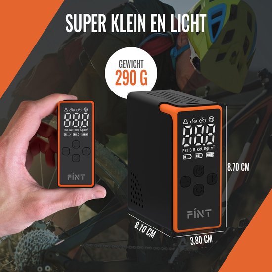 FÍNT® V3 MINI Elektrische Fietspomp - Luchtcompressor - voor Fiets, Scooter, Motor en Ballen - Elektrische Bandenpomp - Oplaadbaar & Draagbaar - Bandenpomp - Compressor - Voor in Noodpakket - PRO van FÍNT® — afbeelding 2
