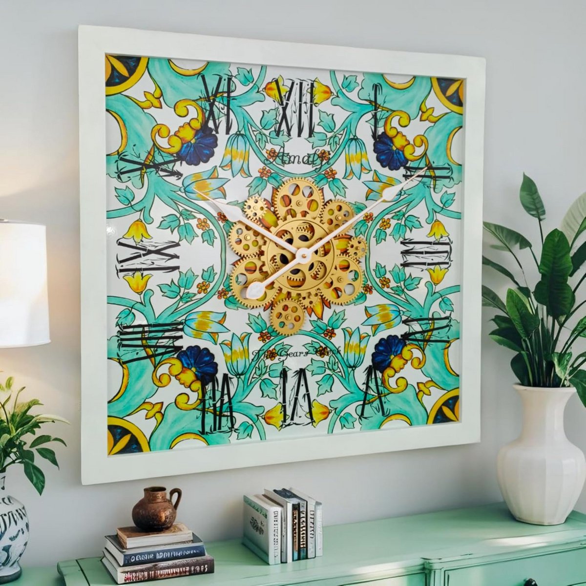 Grote Wandklok met Zichtbare Tandwielen - Mechanisch Design - 60 cm Diameter