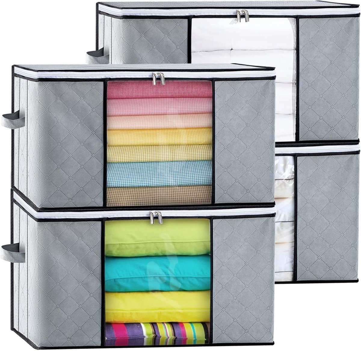 Opbergtas 4-delige set 90 liter opvouwbare opbergdoos met deksel grijs
