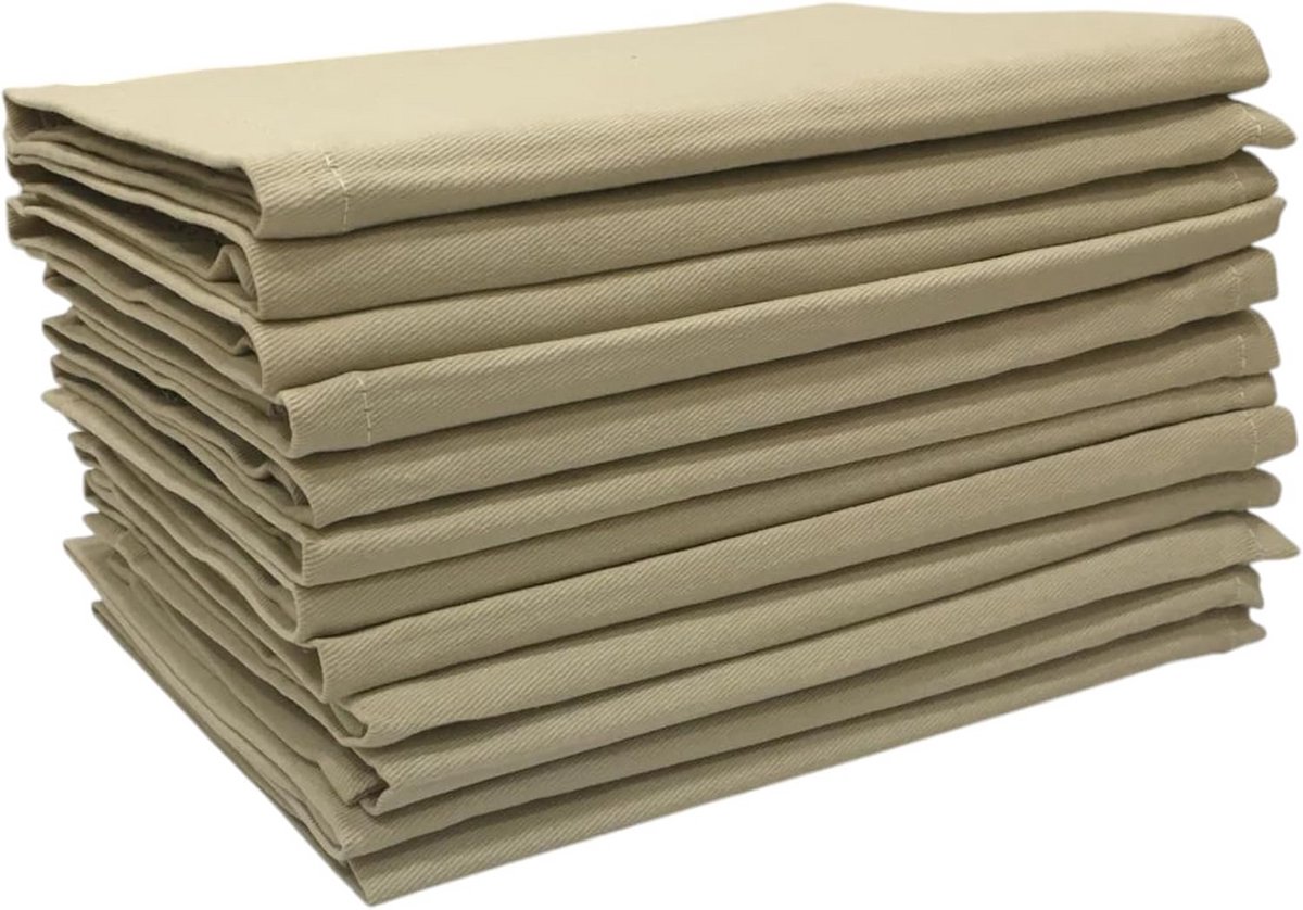 Set van 12 Katoenen Servetten 45x45 cm - Kaki Keperweefsel - Herbruikbaar & Machinewasbaar