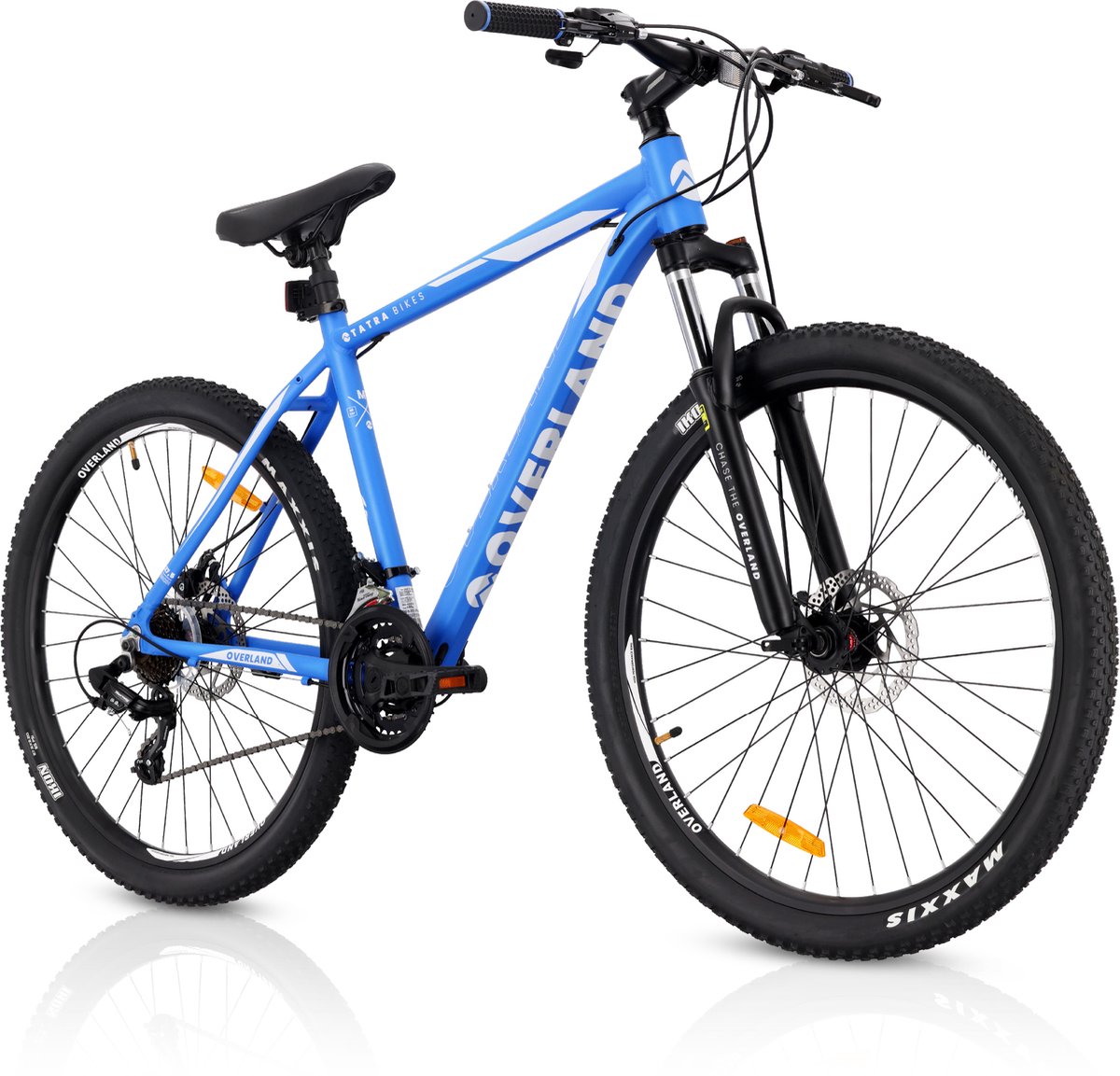 Tatra Bikes Mountainbike 27.5" Overland, MTB-fiets voor dames en heren, fiets 27.5" - 19 inch aluminium frame, 21 versnellingen, schokdemper, schijfremmen - Blauw
