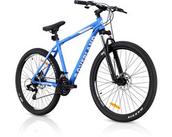 Tatra Bikes Mountainbike 27.5" Overland, MTB-fiets voor dames en heren, fiets 27.5" - 19 inch aluminium frame, 21 versnellingen, schokdemper, schijfremmen - Blauw