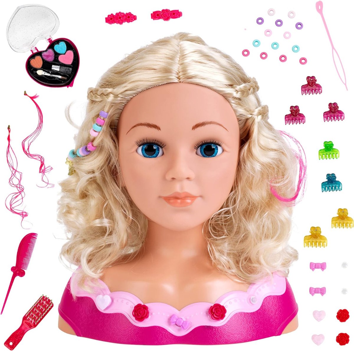 Zyrex® Kaphoofd voor Meisjes - Sminkpop Met Make up Voor Kinderen - Makeup pop - Veelkleurig - 24cm x 13cm x 27cm