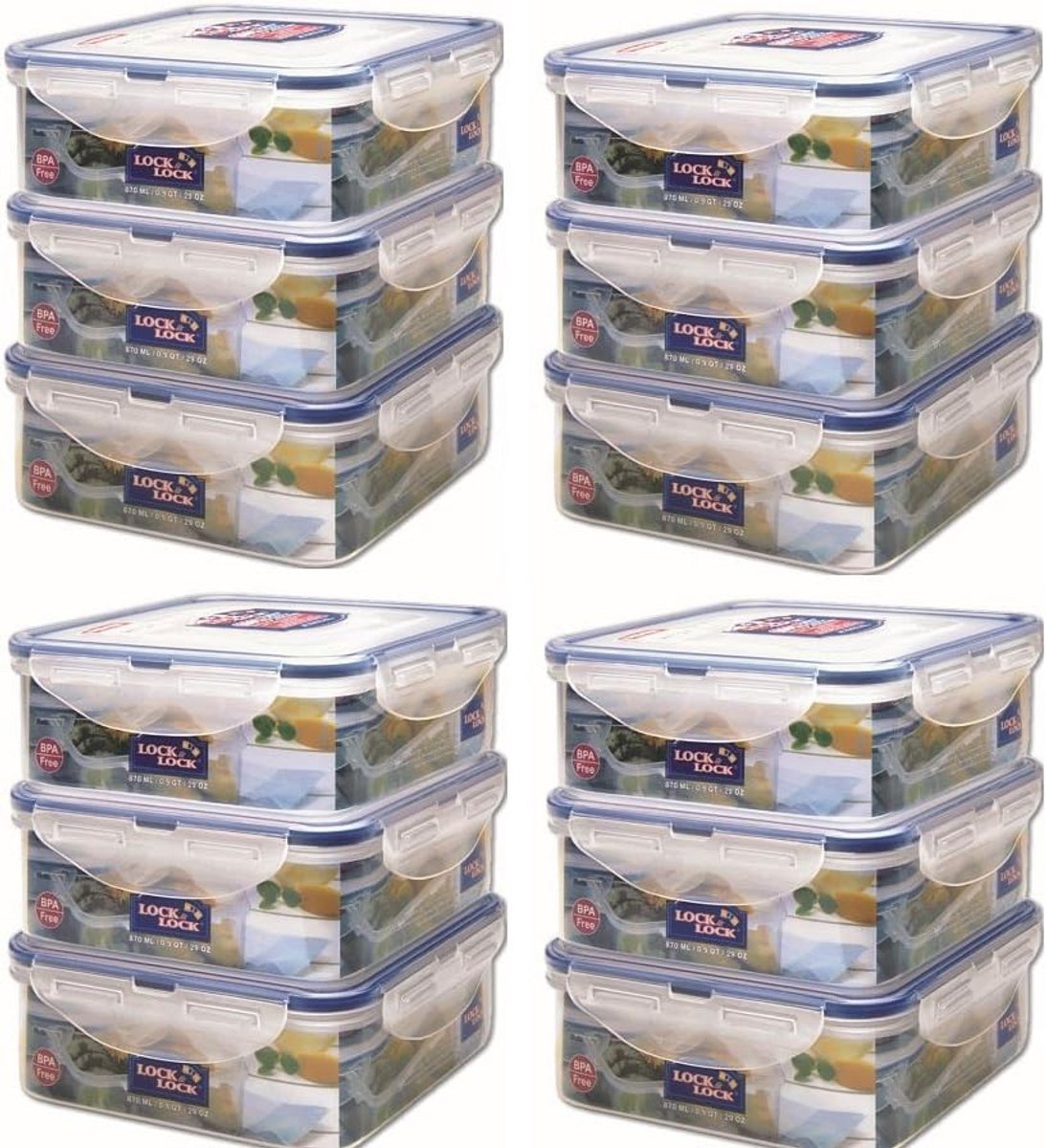 Set van 12 Luchtdichte Voedselbewaarboxen 870 ml Vierkant