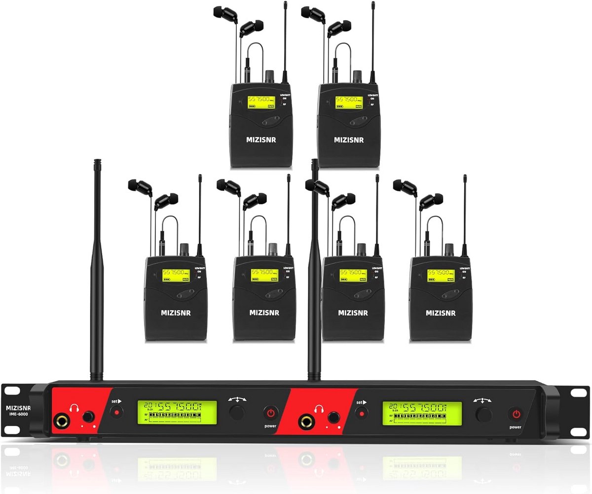 Draadloos In-Ear Monitor Systeem 2 Kanaals 6 Bodypacks UHF voor Podium en Studio