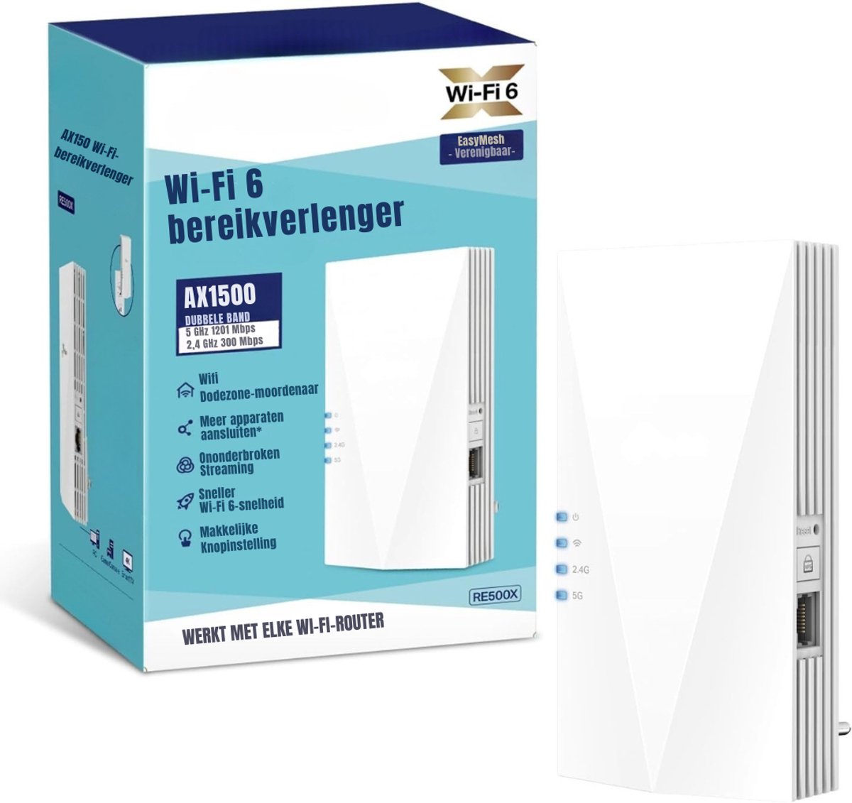 SCH® WIFI Versterker Stopcontact - WIFI Versterker - Wit - 5cm x 8cm x 13cm
