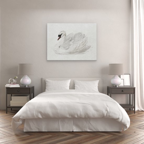 Tableau Toile Artaza Cygne à l'Aquarelle avec Nuances de Gris Douces sur un Fond Clair - 120x90 cm - Grand - Décoration Murale Salon - Tableaux - Décoration Murale