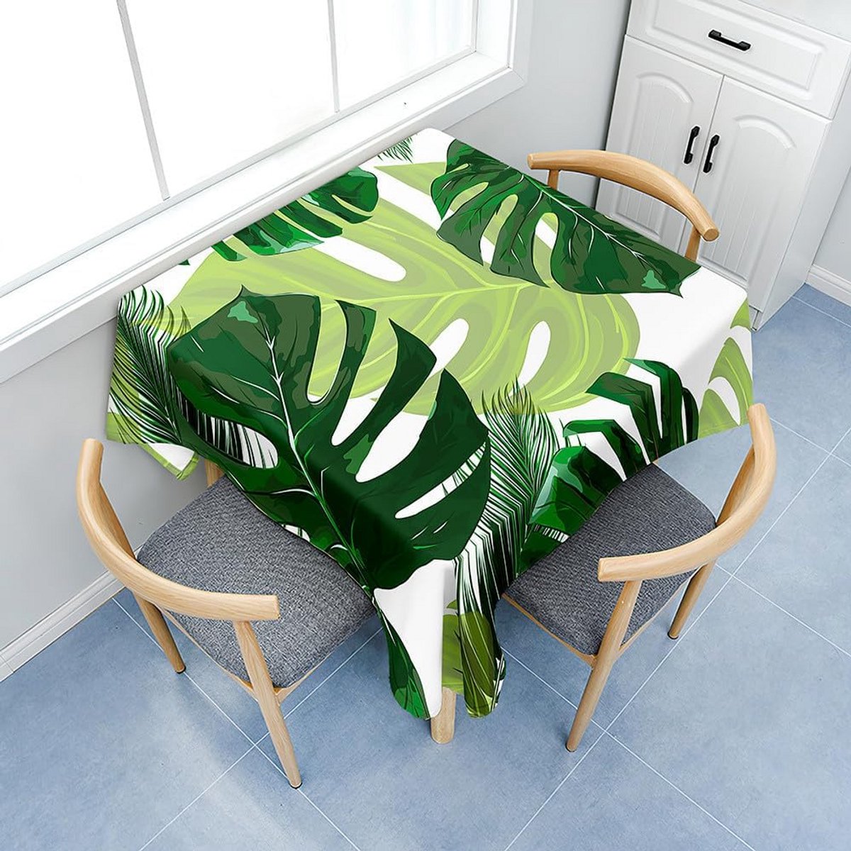 Vierkant tafelkleed afveegbaar met tropische plantenprint voor binnen en buiten