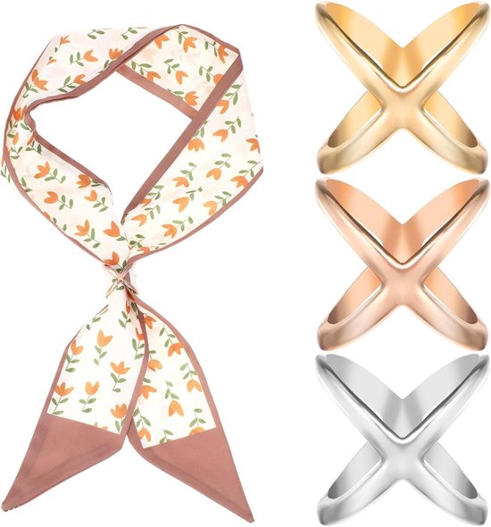 Scarf Clips in X-vorm, 3 Stuks Sjaalringen voor Dames, Modieuze Gesp met Kruisvorm en Holle Ring - Sjaal Accessoires in Stijlvol Design - Sjaalring Decoratie voor Vrouwen