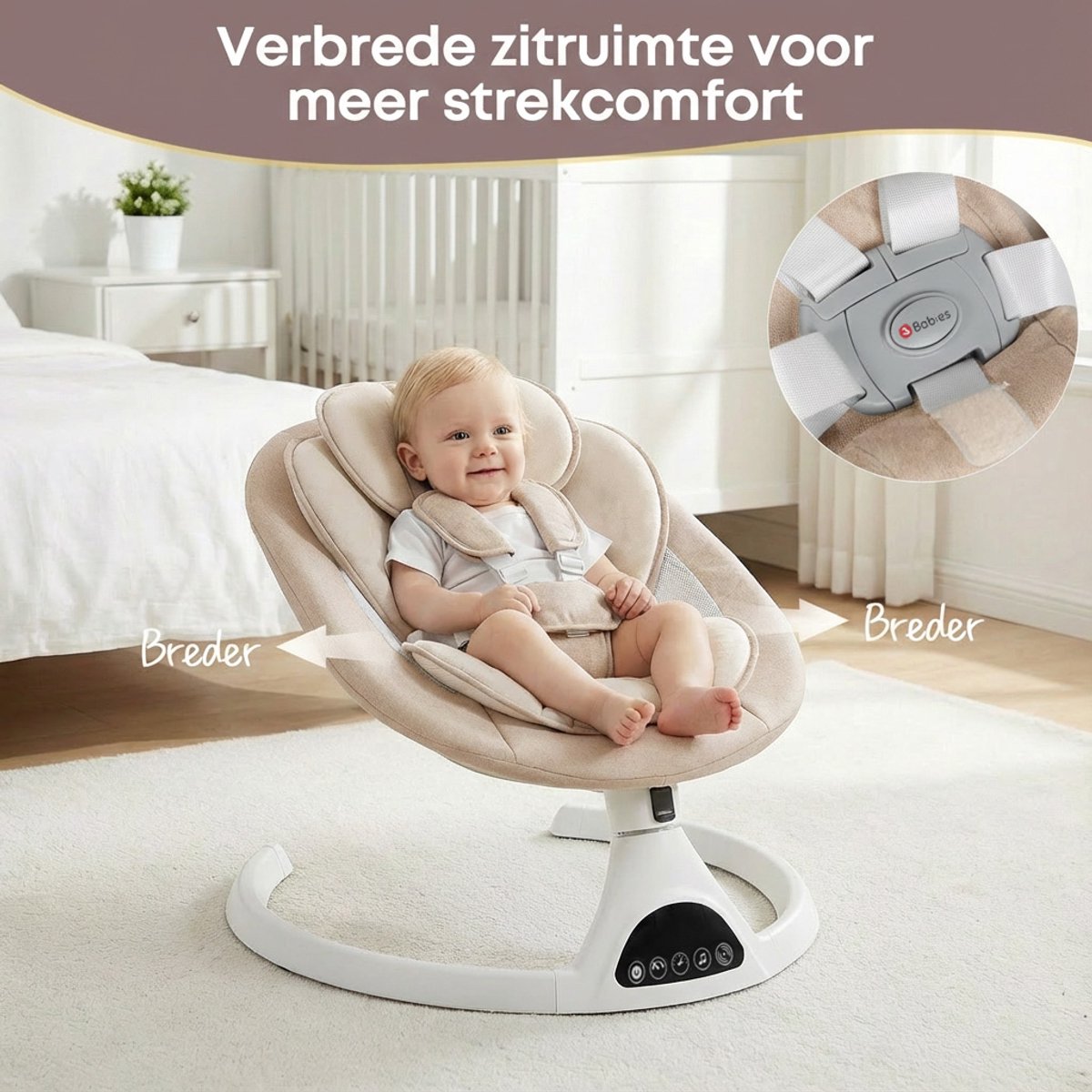 3Babies Baby Swing - Elektrisch Wipstoel - Beige thumbnail 4
