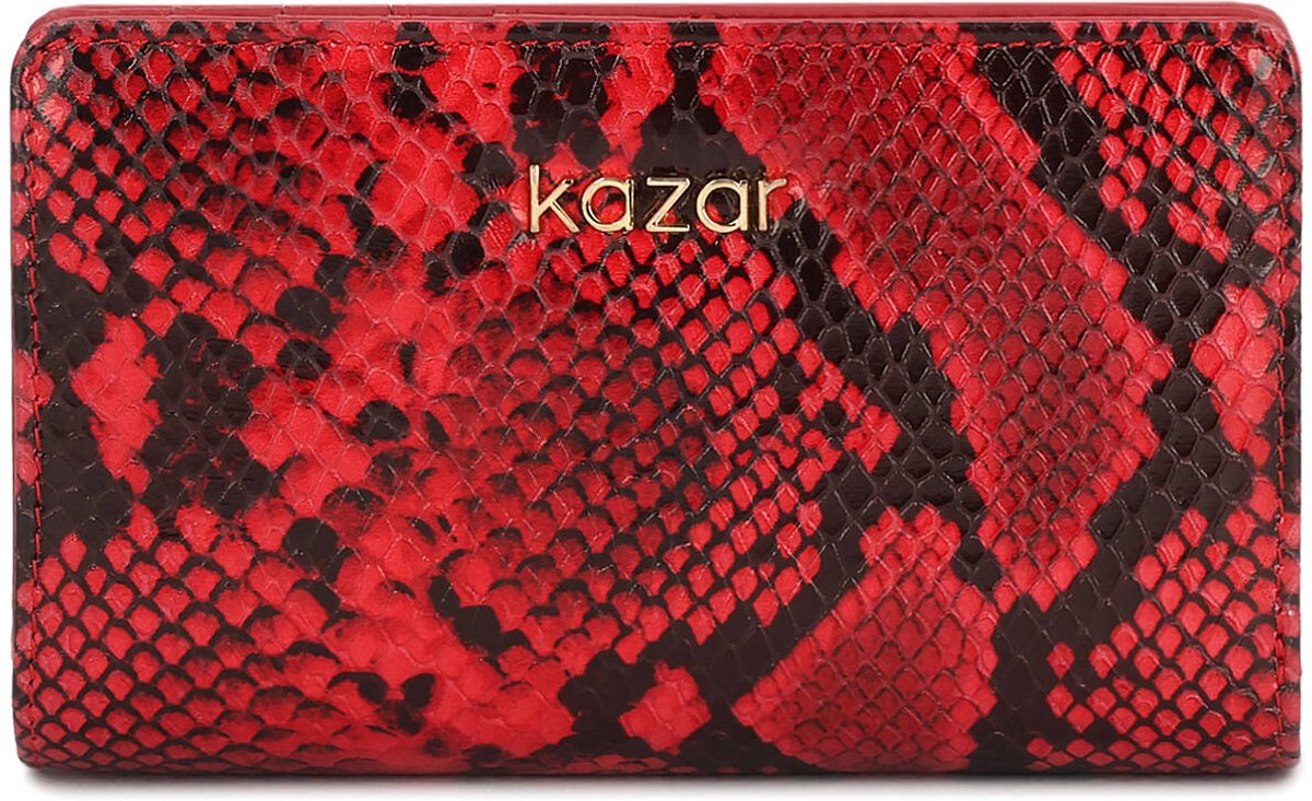 Red leather wallet embossed with snake print pattern