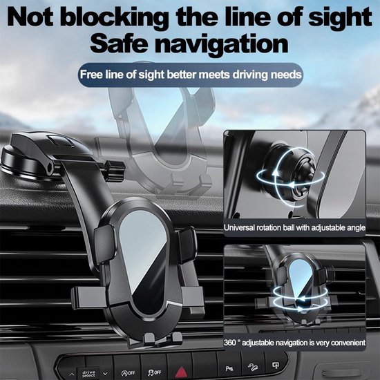 CINDRO Universele Autohouder – Sterke Zuignap, 360° Draaibaar, Verlengbare Arm, Past Op Dashboard En Voorruit
