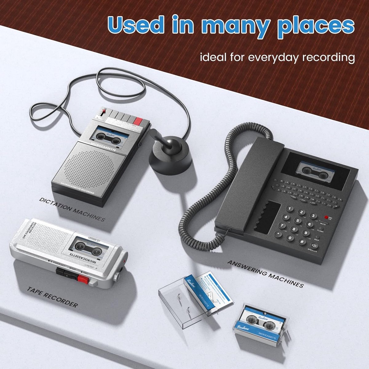 Set van 3 lege microcassettes 60 minuten voor dicteren en opnemen