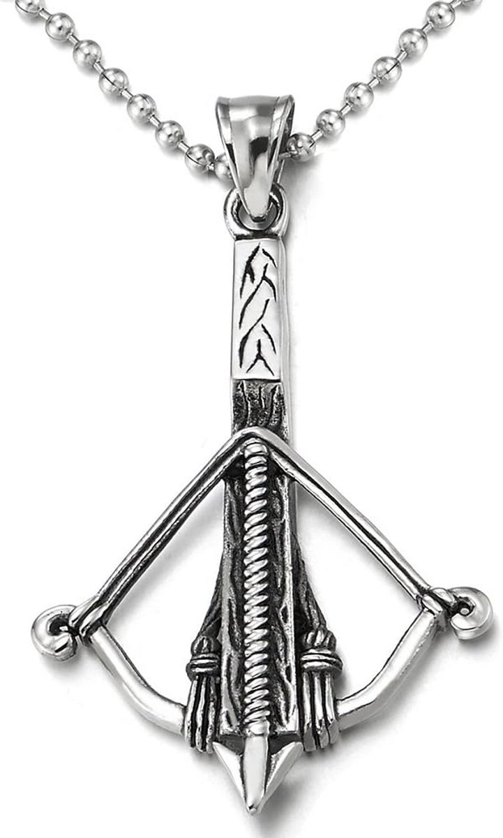 Vintage RVS Hanger met Lange Kogelketting 75 cm - Unisex Sieraden