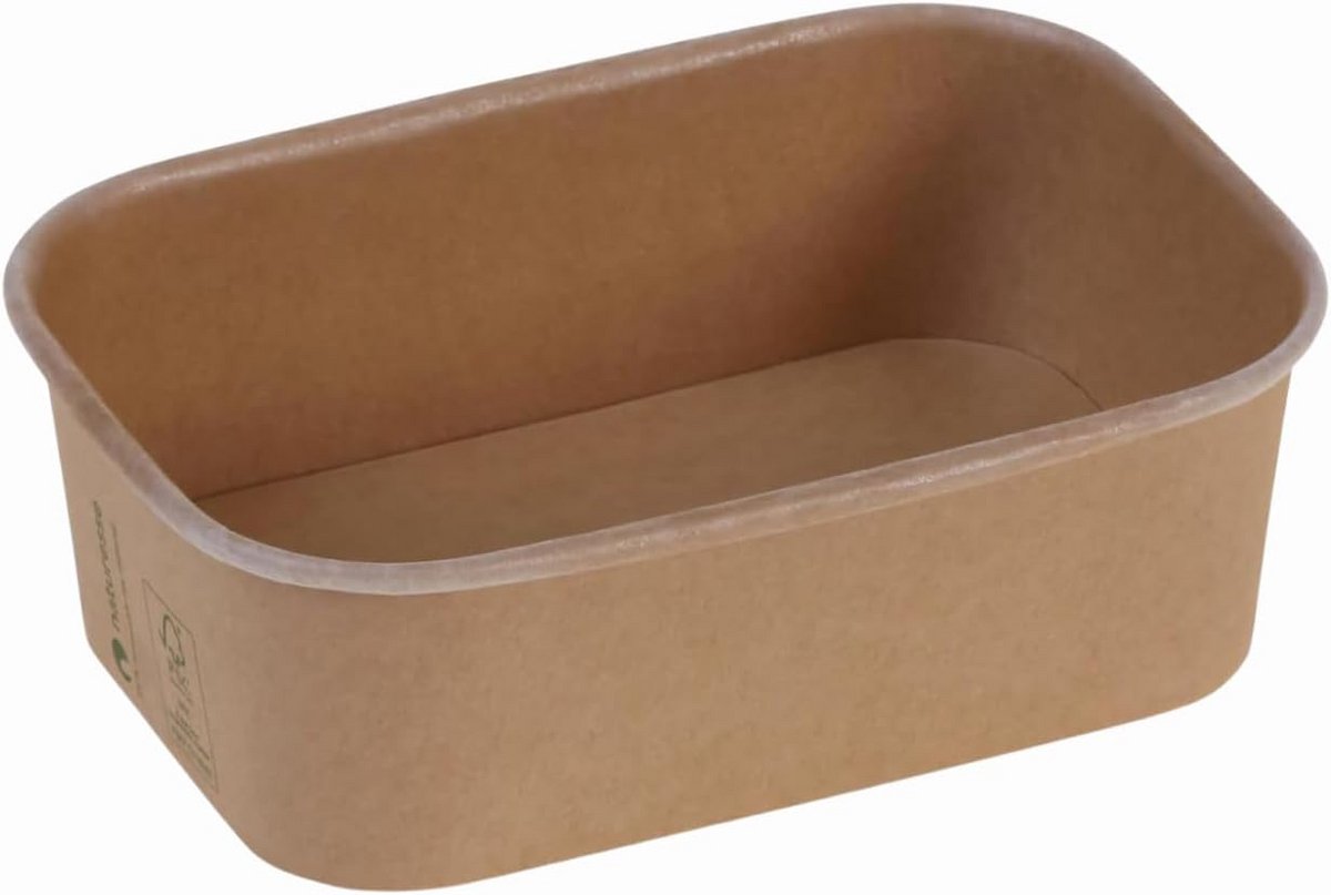 50x Salade Bowls To Go Vierkant Bruin 750 ml - Lunchbox & Afhaalbakjes van Kraftkarton
