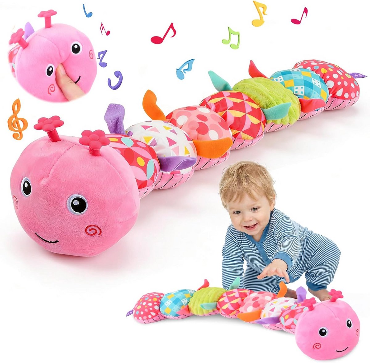 Sensorisch Muziekspeelgoed Rups met Knettergeluid voor Baby's 0-12 Maanden