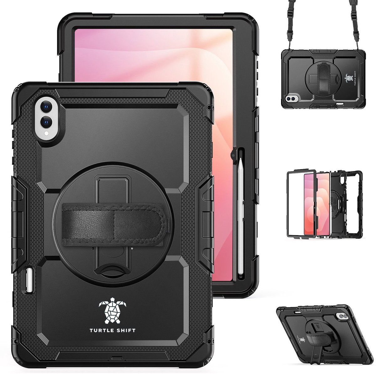 Turtle Shift Hoes - geschikt voor Samsung Galaxy Tab S11 Ultra 14.6 inch - Hoes met screenprotector en Schouderriem - Shockproof - Met Standaard - Zwart