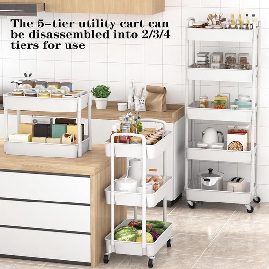 HOMCOM keukenwagen, trolley, serveerwagen met 2 planken, trolley, zijwagen op wielen, opbergwagen voor keuken, woonkamer, metaal, zwart, 75 x 40 x 80