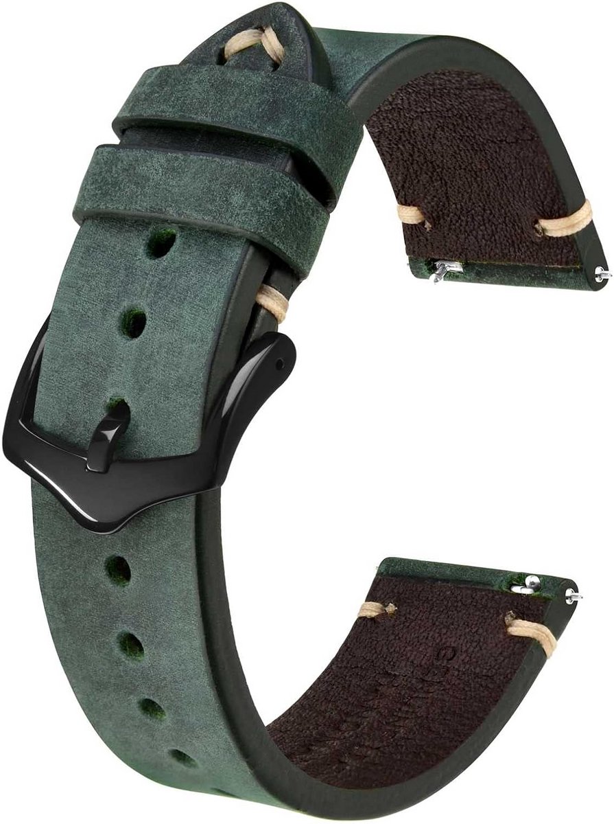 Handgemaakte Leren Horlogeband Heren met Snelsluiting - Diverse Maten (18mm, 20mm, 22mm)