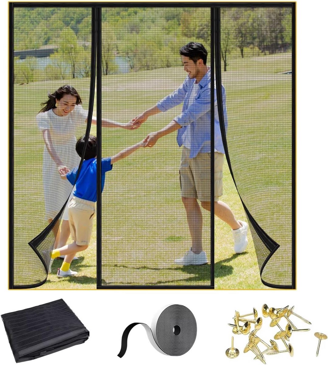 Extra Groot Magnetisch Deurhor 220x210 cm Zwart - Automatische Sluiting voor Dubbele Deuren