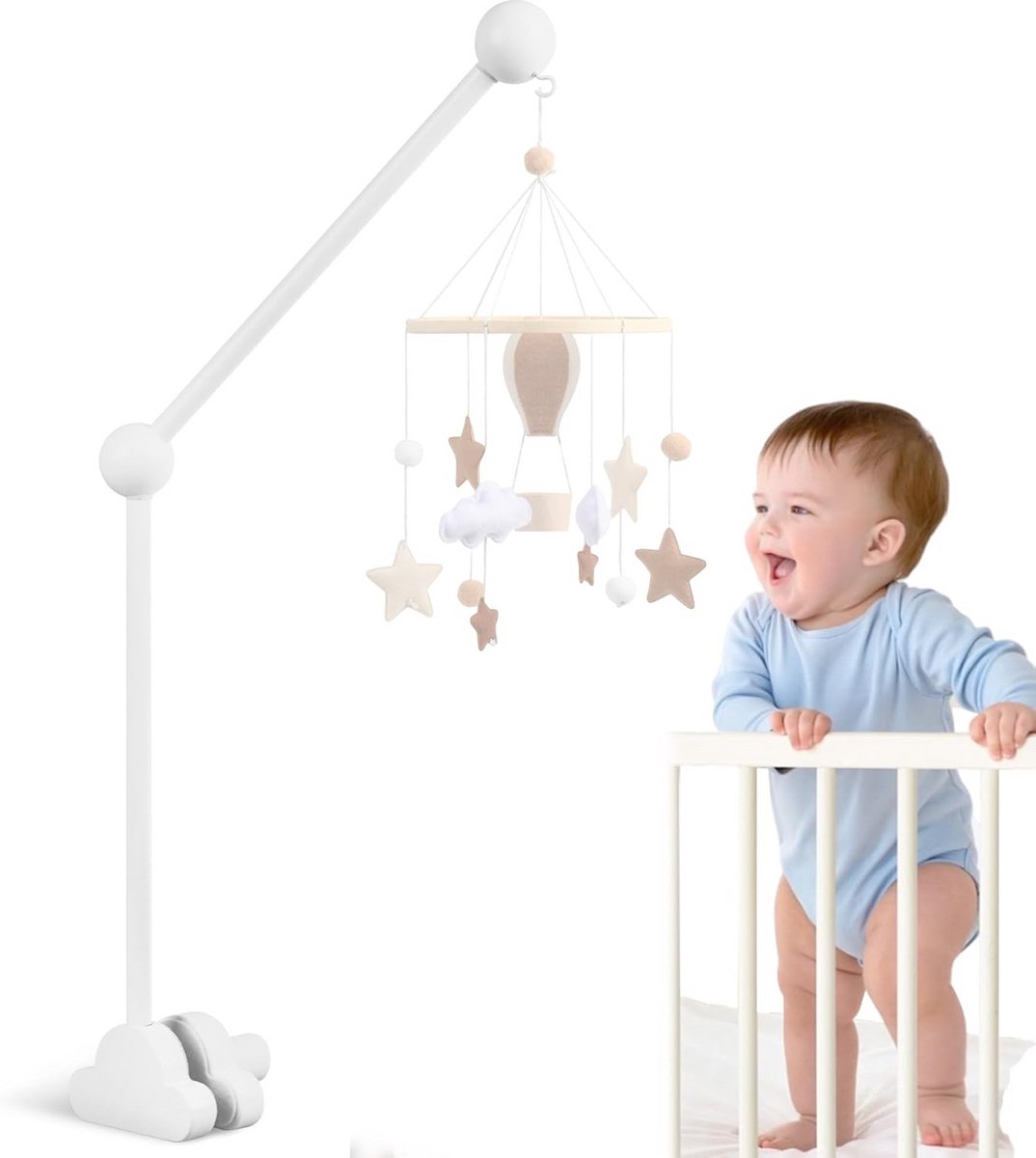 Houten Mobiele Houder voor Babybedje - Universele Wieg Mobiel Arm
