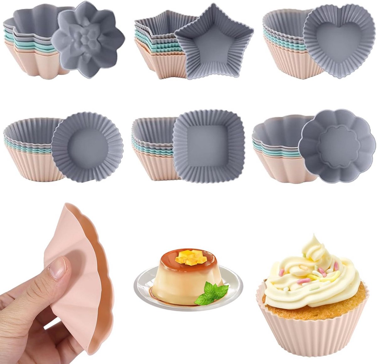 36 Herbruikbare Siliconen Muffinvormpjes in 6 Verschillende Vormen