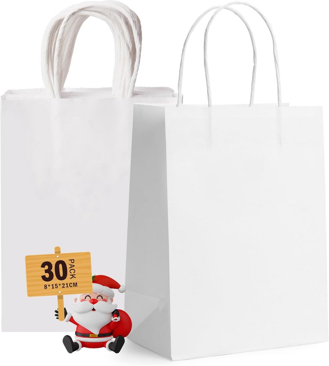 Set van 30 Bruine Kraft Cadeau- en Boodschappentassen met Handvatten (15x8x21 cm)
