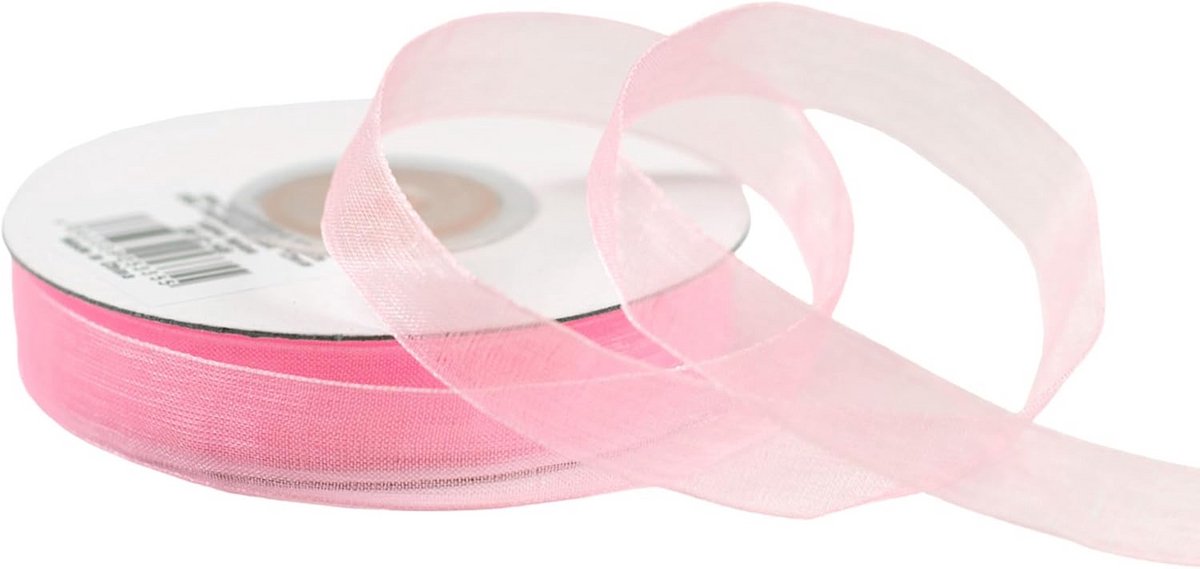 Transparant Organza Lint 12mm Breed - 25 Meter Roze Chiffonlint