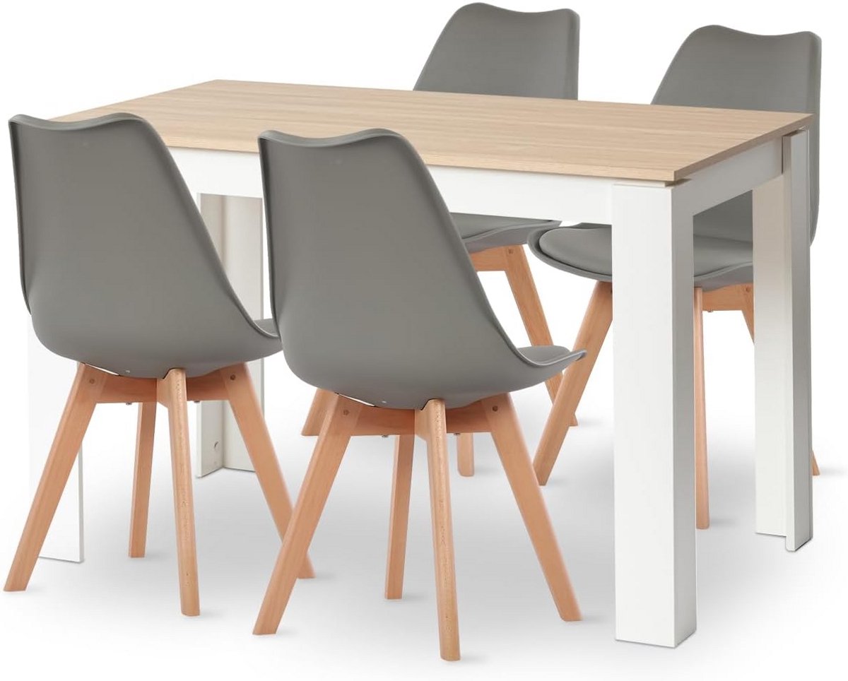Eetkamerset met 4 Stoelen en Rechthoekige Houten Tafel (120 cm)
