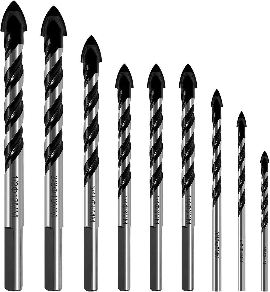 Set Gemaakt van Carbide Staal voor Tegels en Glas: 9-delige Hamerboortjes van 3 tot 12 mm