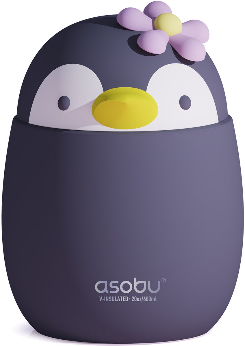 Asobu Bestie Pinguïn Food Container – Lekvrije Snackbox BPA-vrij – Lunchbox - Warme en koude gerechten - 12 uur warm - 24 uur koud