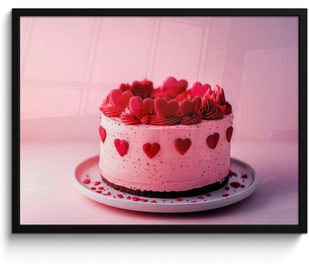 FrameYourWall Poster in lijst - Fotolijst 70x50 cm - Posters - Taart - Hart - Roze - Posterlijst zwart - Decoratie - Wanddecoratie woonkamer - Muurdecoratie slaapkamer Taart - Hartjes