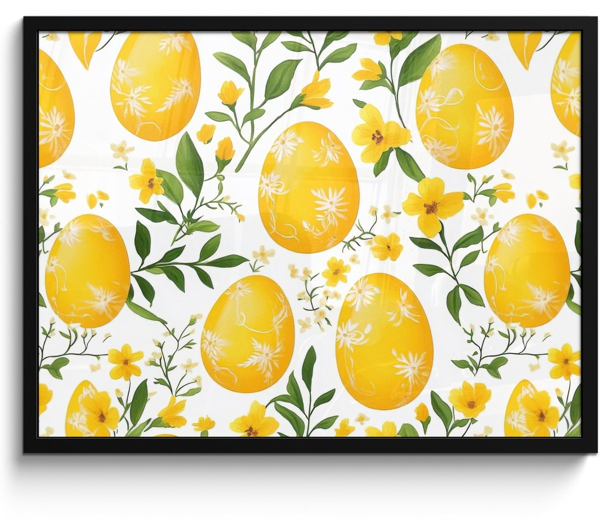 FrameYourWall Poster in lijst - Fotolijst 70x50 cm - Posters - Bloemen - Paaseieren - Geel - Posterlijst zwart - Decoratie - Wanddecoratie woonkamer - Muurdecoratie slaapkamer Pasen
