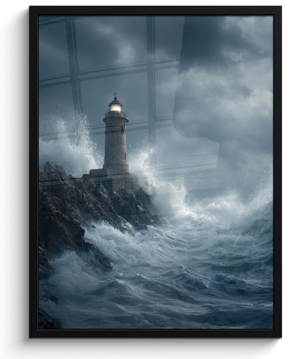 FrameYourWall Poster in lijst - Fotolijst 50x70 cm - Posters - Rotsen - Vuurtoren - Golven - Klliffen - Posterlijst zwart - Decoratie - Wanddecoratie woonkamer - Muurdecoratie slaapkamer Rotsen - Golven - Vuurtoren